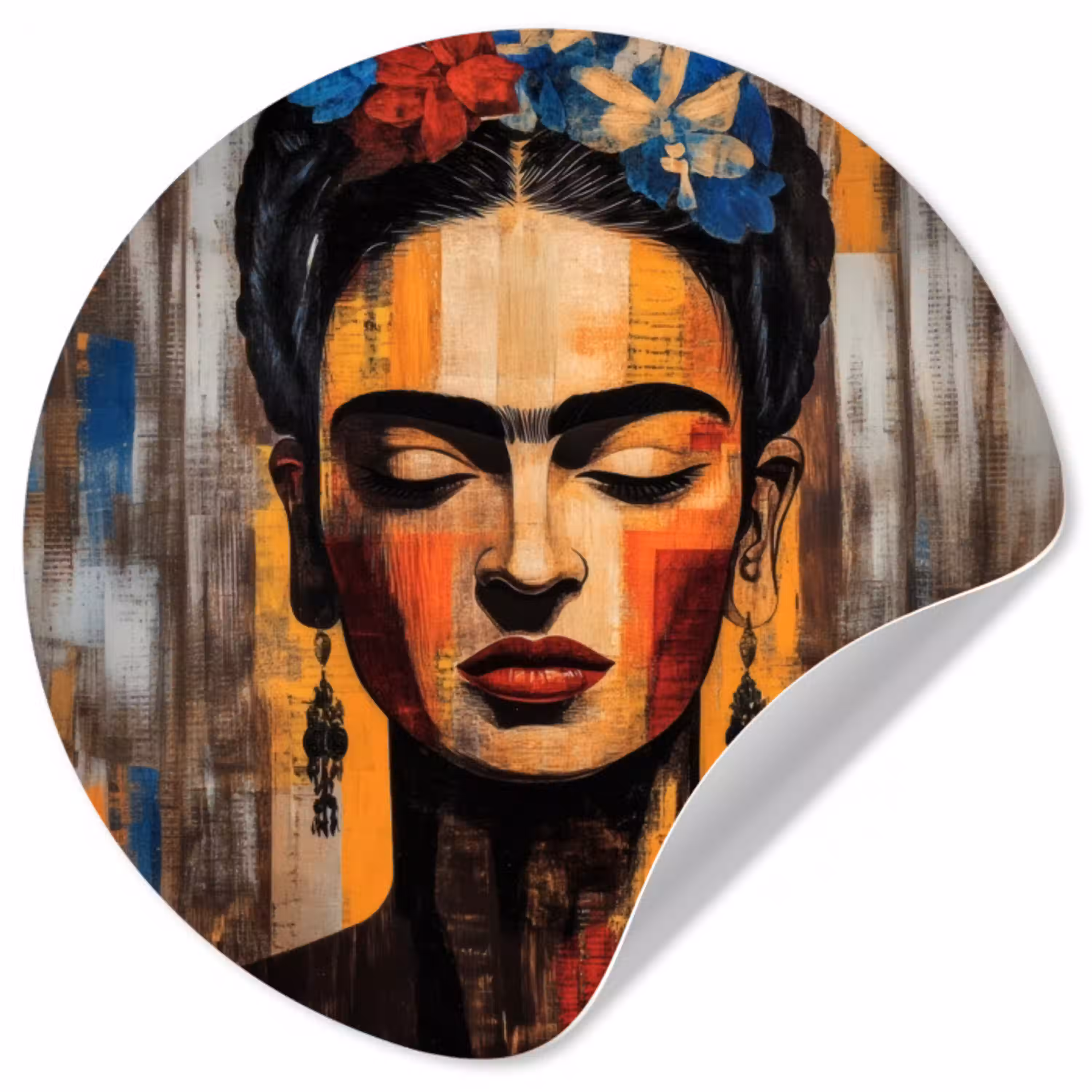 Portret - Vrouw - Bloemen Wandcirkel behangsticker klein -3d