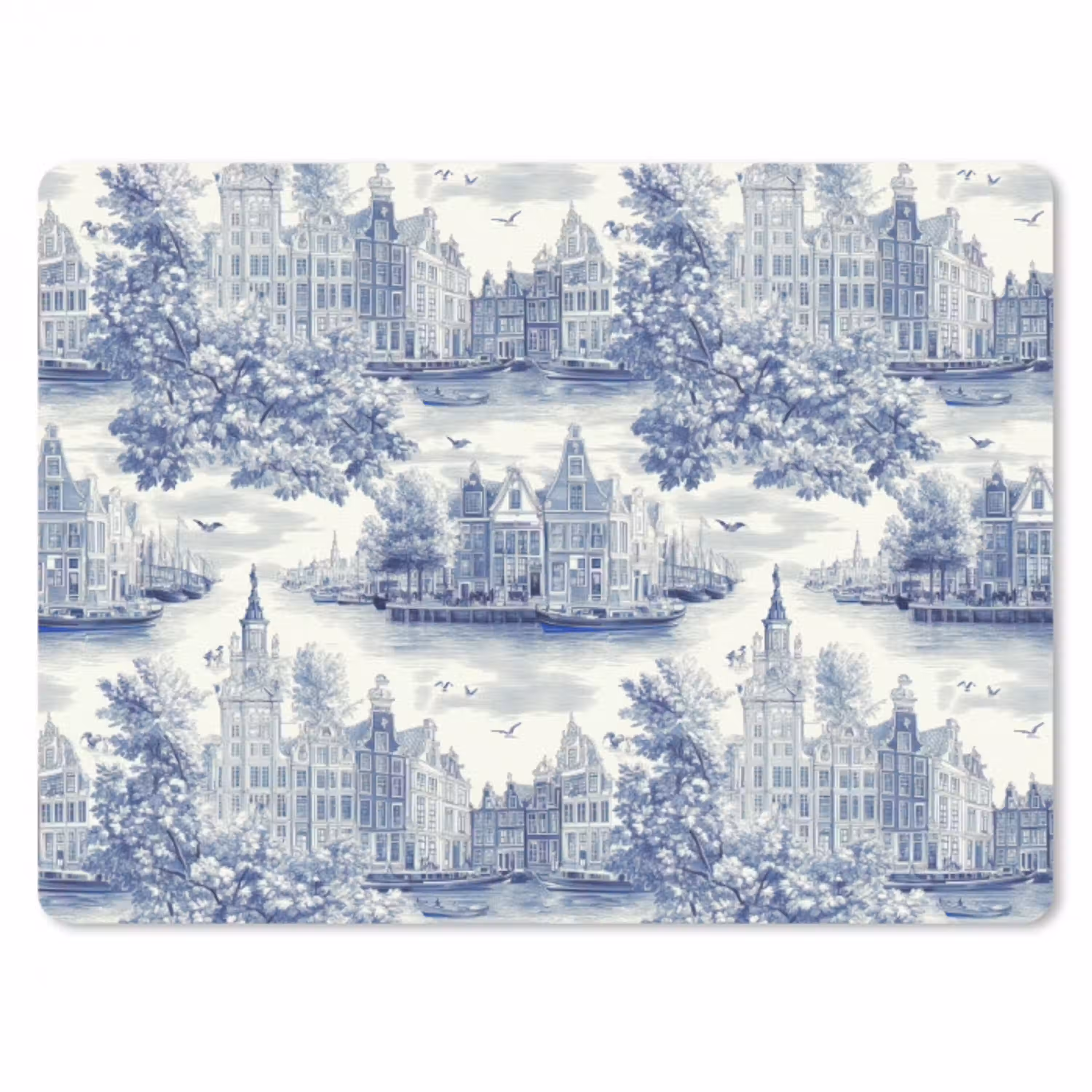 Huizen - Bomen - Water - Vogels - Blauw muismat rubber klein 262 -3d