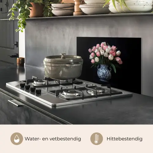 Bloemen - Roze - Tulpen - Vaas keuken achterwand spatscherm klein -usp_NL