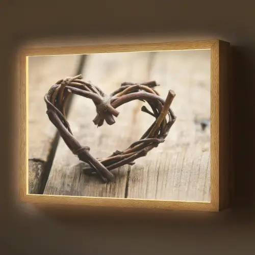Hart - Hout - Natuur - Takken - Bruin Light Box met batterij (Wandlamp) middel -z3d_website