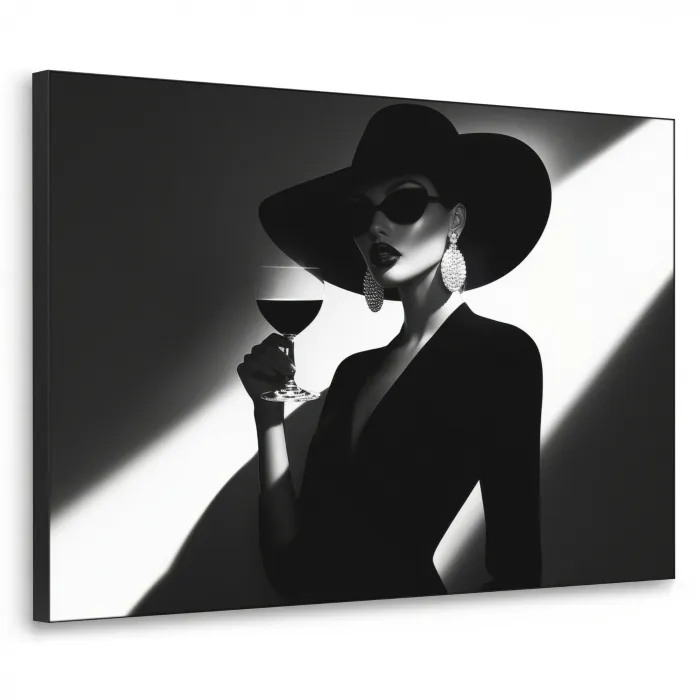 Vrouw - Wijn - Chic Textielframe zwart klein -3d