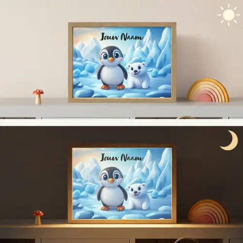 Pinguïn - IJsbeer - IJs - Sneeuw Light Box met batterij (Wandlamp kind) middel -sfeer3_kind