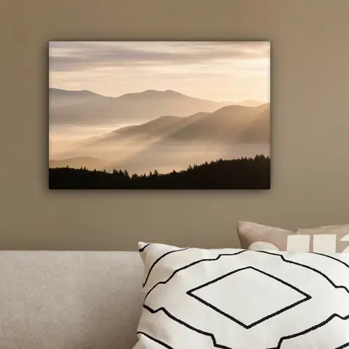 Bergen - Mist - Zonnestralen canvas 2cm klein -sfeer3