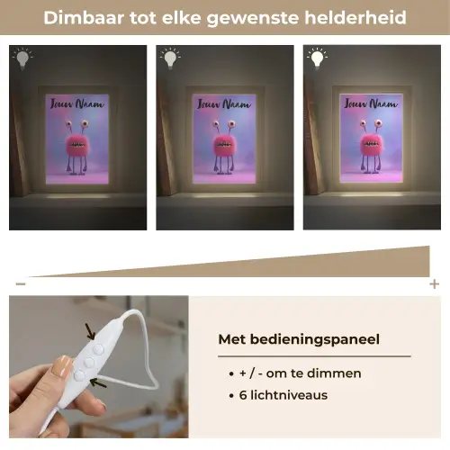 Monster - Roze - Paars Light Box met kabel (Kinderlampje) klein -USP_dimbaarNL