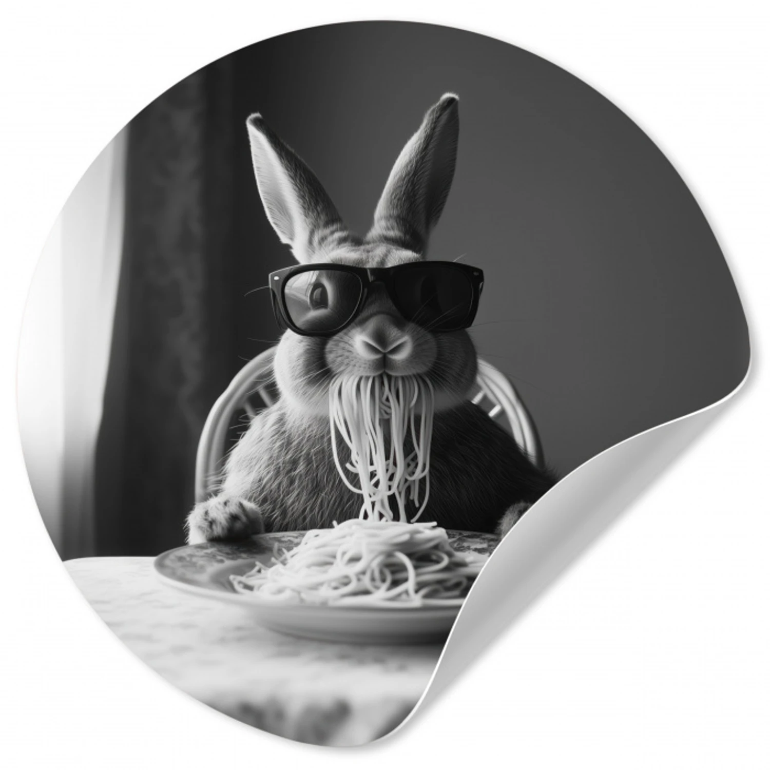 Konijn - Bunny - Zonnebril - Tafelkleed - Pasta - Schattig Wandcirkel behangsticker klein -3d