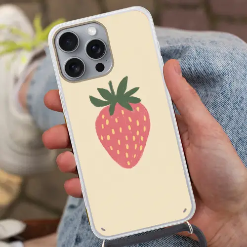 Aardbei - Minimalistisch - Rood - Fruit Hoesje iPhone 16 Pro Max met koord klein -sfeer3