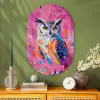 Uil - Roze - Blauw - Verf - Abstract Wandcirkel Ovaal Glas middel -sfeer2
