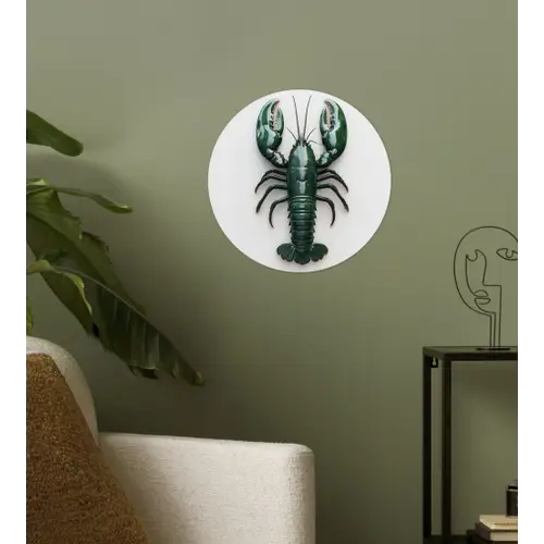 Kreeft - Glossier - Groen - Wit Wandcirkel behangsticker klein -sfeer2
