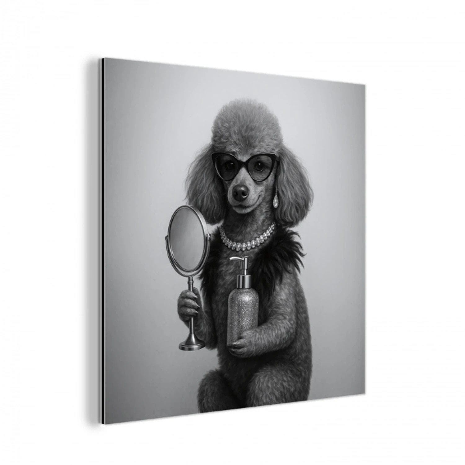 Poedel - Spiegel - Zwart - Wit aluminium wit klein -3d