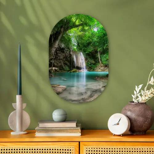 Jungle - Waterval - Planten - Water - Natuur Wandcirkel Ovaal Forex klein -sfeer2