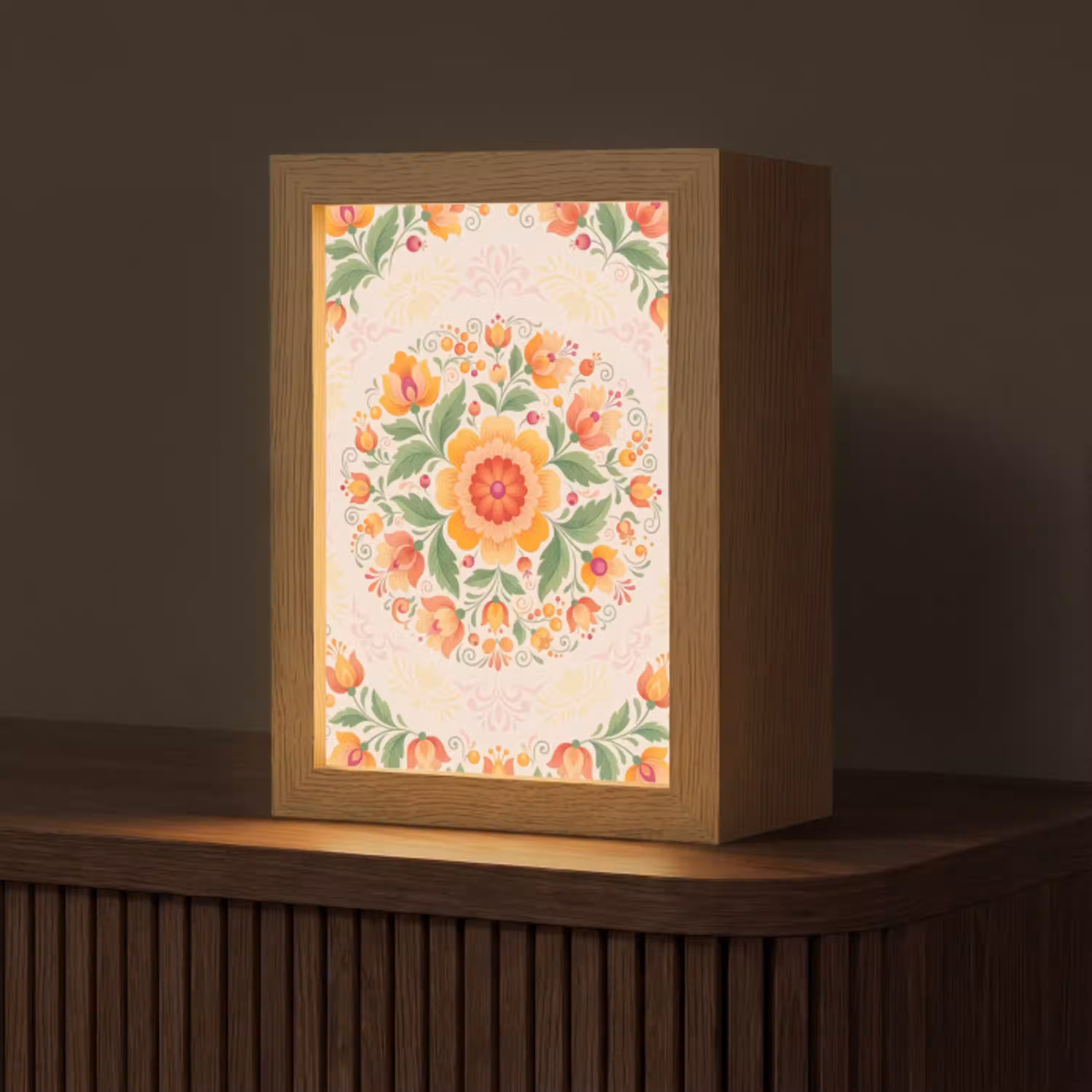 Bloemen - Patroon - Decoratief - Oranje Light Box met kabel (Tafellamp) klein -z3d_website