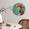 Luipaard - Bloemen - Kroon Wandcirkel kunststof plaat 5mm dik klein -sfeer4