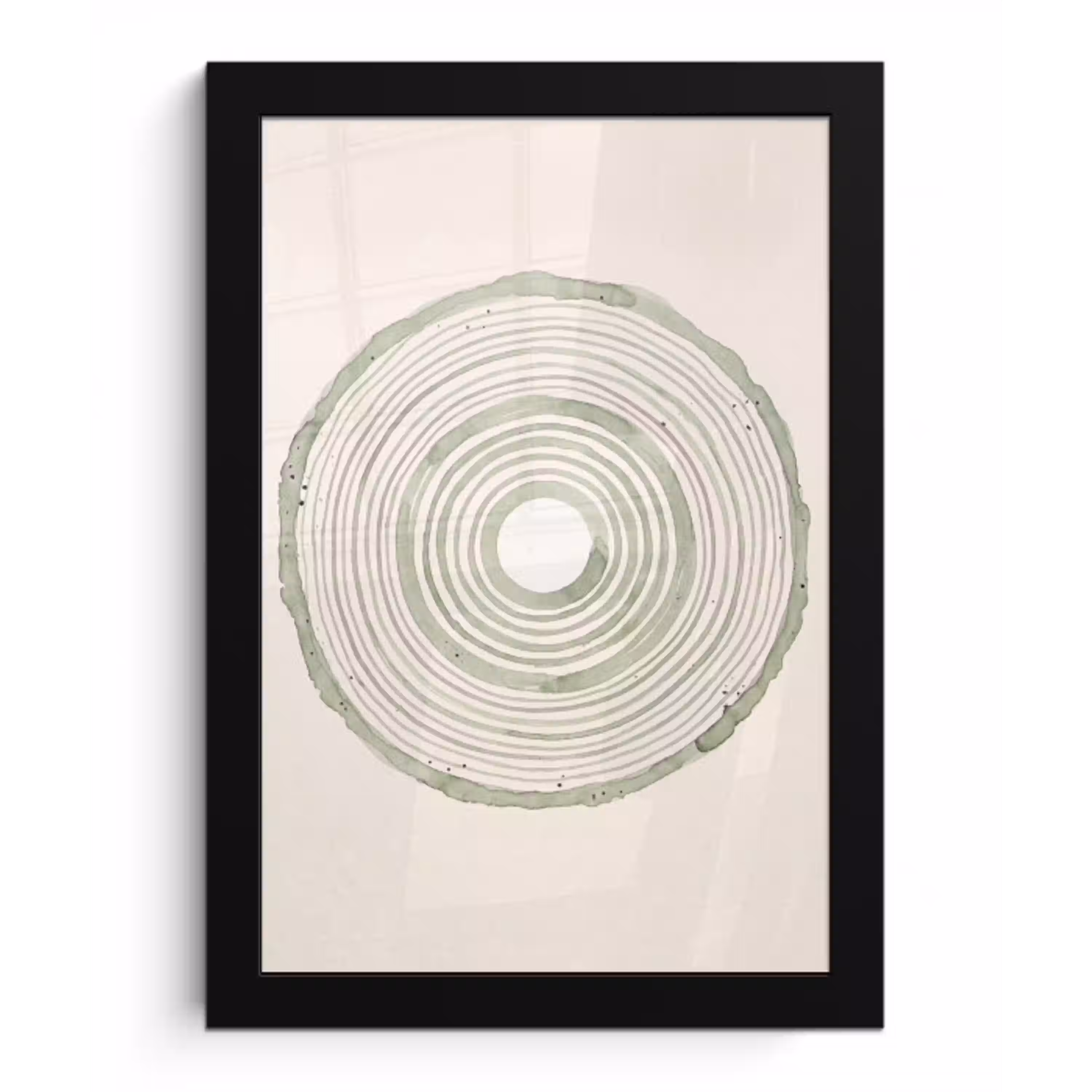 Abstractie - Cirkels - Waterverf - Groen - Modern fotolijst zwart zonder passe partout klein -3d