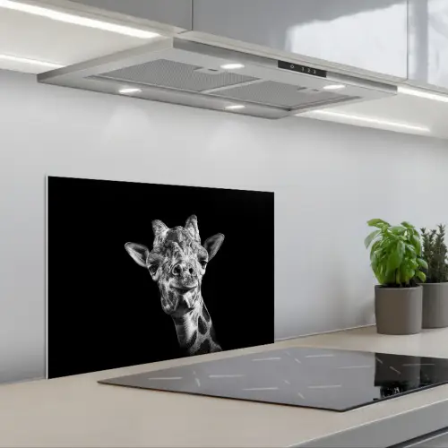 Giraffe - Dier - Zwart - Wit keuken achterwand spatscherm klein -3d_schuin