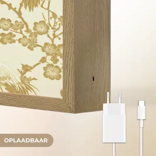 Kraanvogels - Kersenbloesem - Goud Light Box met batterij (Wandlamp) middel 907 -USP_websiteoplaadbaarNL