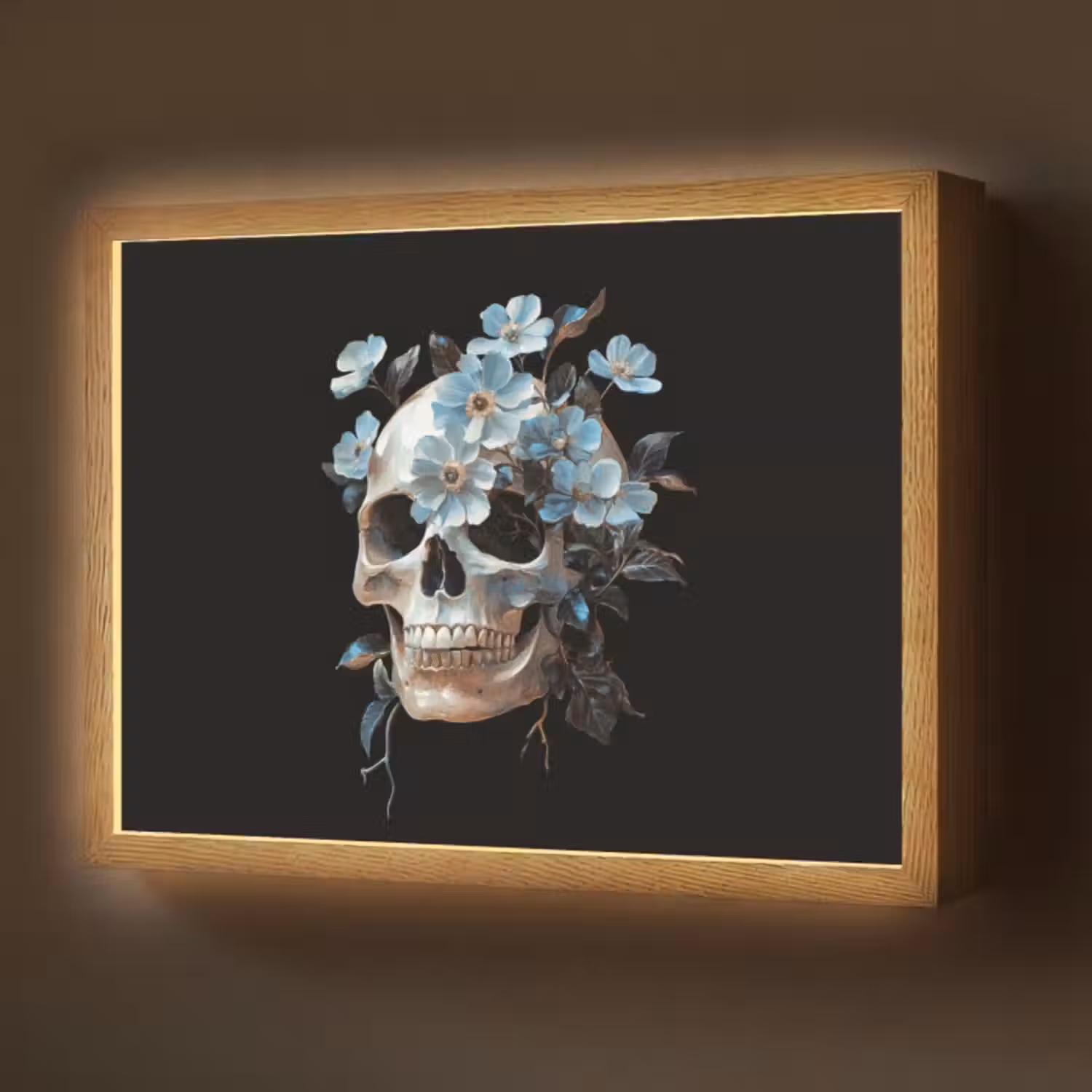 Lightbox - Wandlamp - Schedel - Blauw - Bloemen - Bladeren
