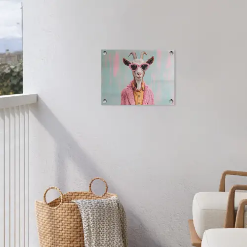 Zonnebril - Roze - Geit - Horen tuinposter los doek klein -sfeer8