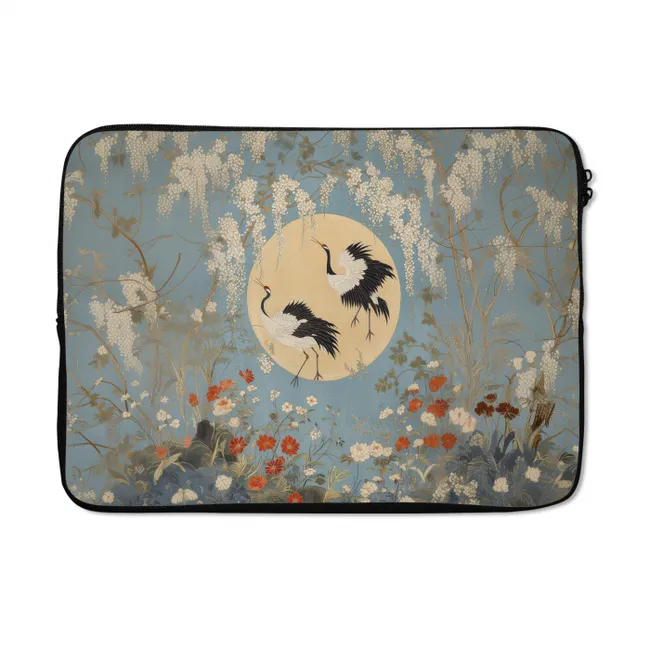 Laptop hülle - Kraniche - Mond - Blumen - Blau
