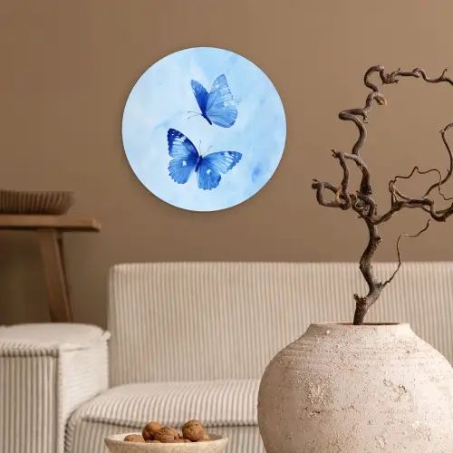 Vlinders - Sierlijk - Blauw Wandcirkel plexiglas klein -sfeer1