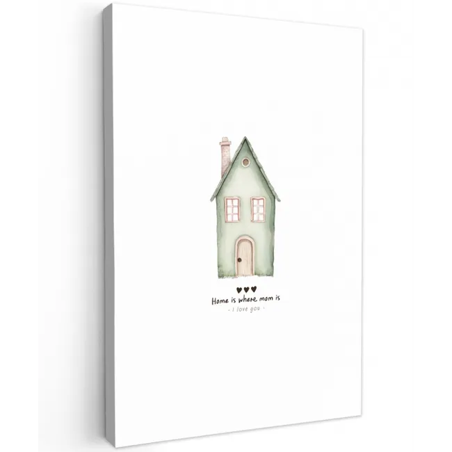 Huisje - Groen - Tekst - Liefdevol Tuinposter op houten frame 2 cm dik middel -3d