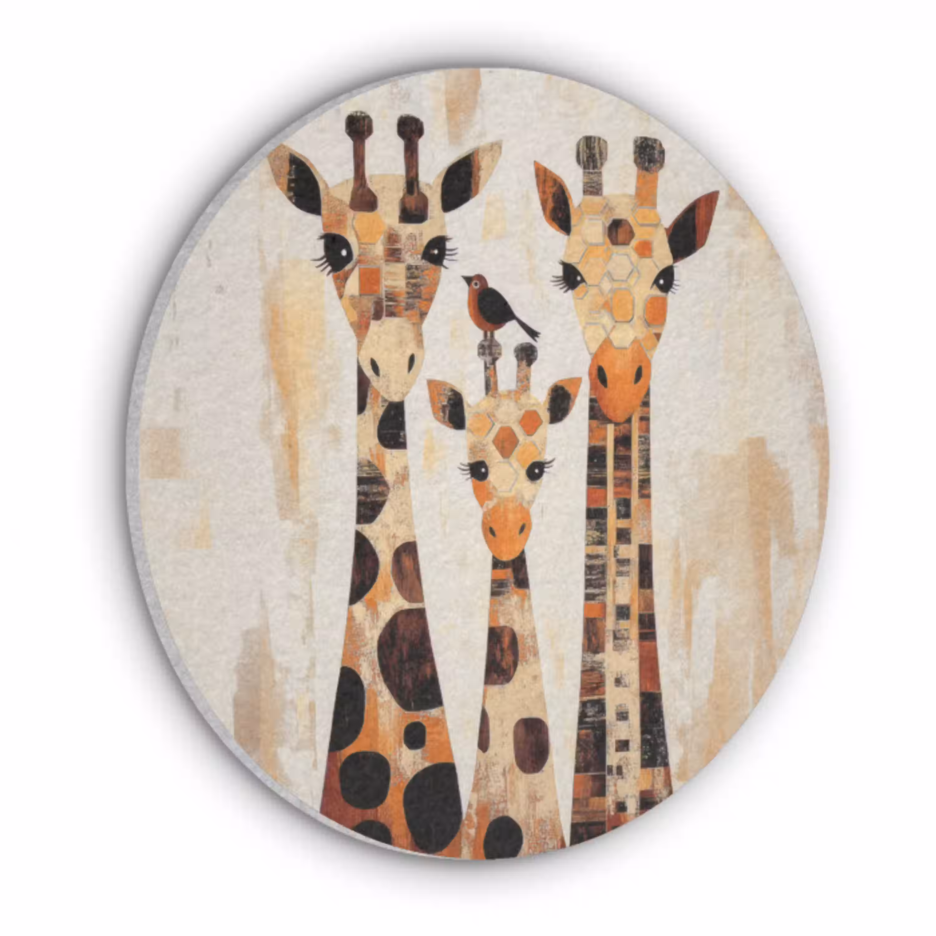 Giraffen - Cartoon - Crème Akoestische PET Vilt - Rond klein -3d