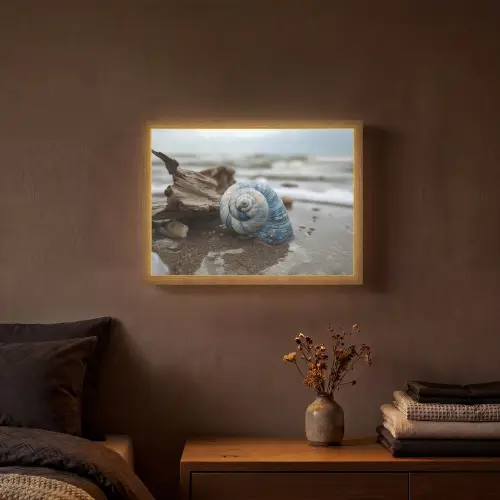 Schelp - Strand - Blauw - Zee Light Box met batterij (Wandlamp) middel -sfeer4