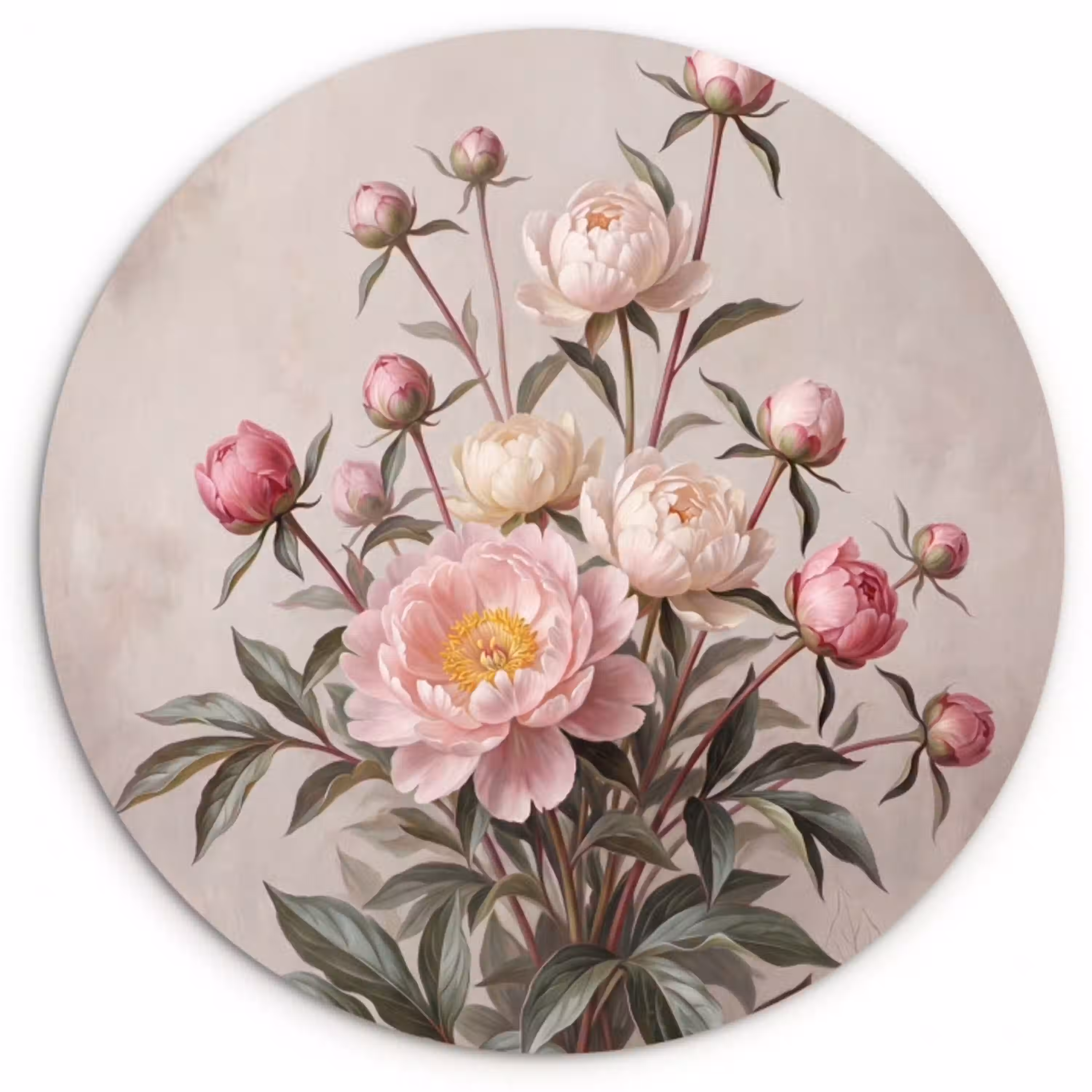 Pioenrozen - Boeket - Roze Wandcirkel kunststof plaat 5mm dik klein -3d