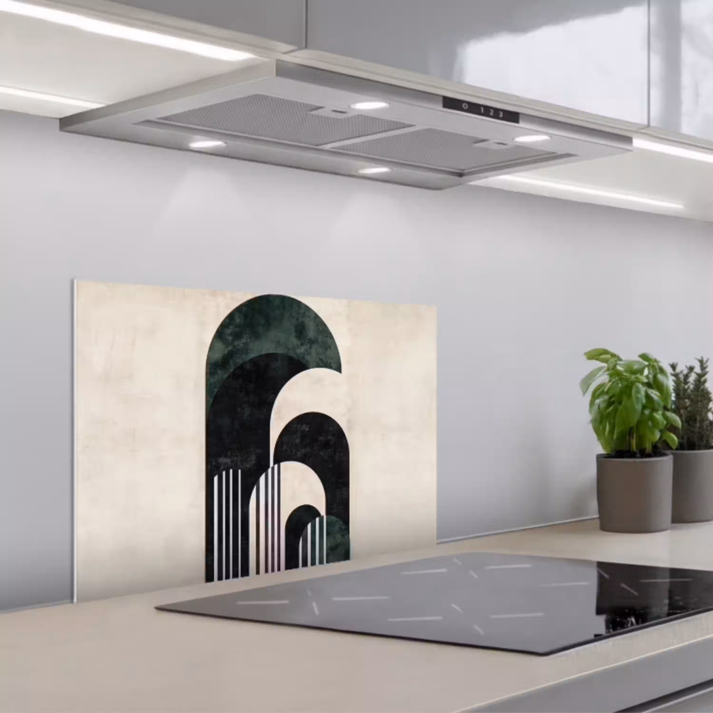 Bogen - Donkergroen - Lijnen keuken achterwand spatscherm klein -3d_schuin