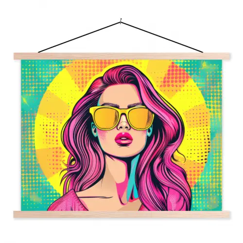 Zonnebril - Vrouw - Zonnig - Geel textielposter latten blank klein -3d