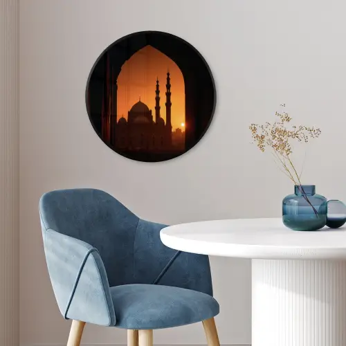Moskee - Oranje lucht - Islamitisch Fotolijst rond zonder passe partout klein -sfeer2