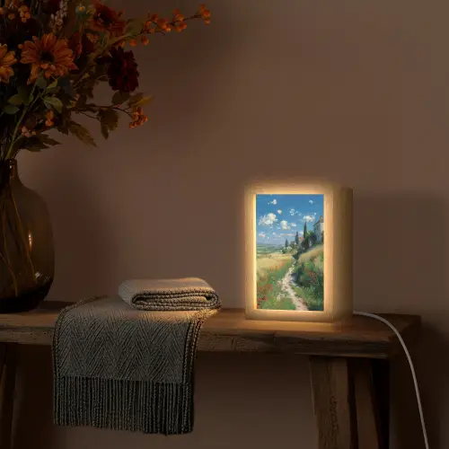 Zandpad - Huis - Bomen - Grasveld Light Box met kabel (Tafellamp) klein -sfeer4
