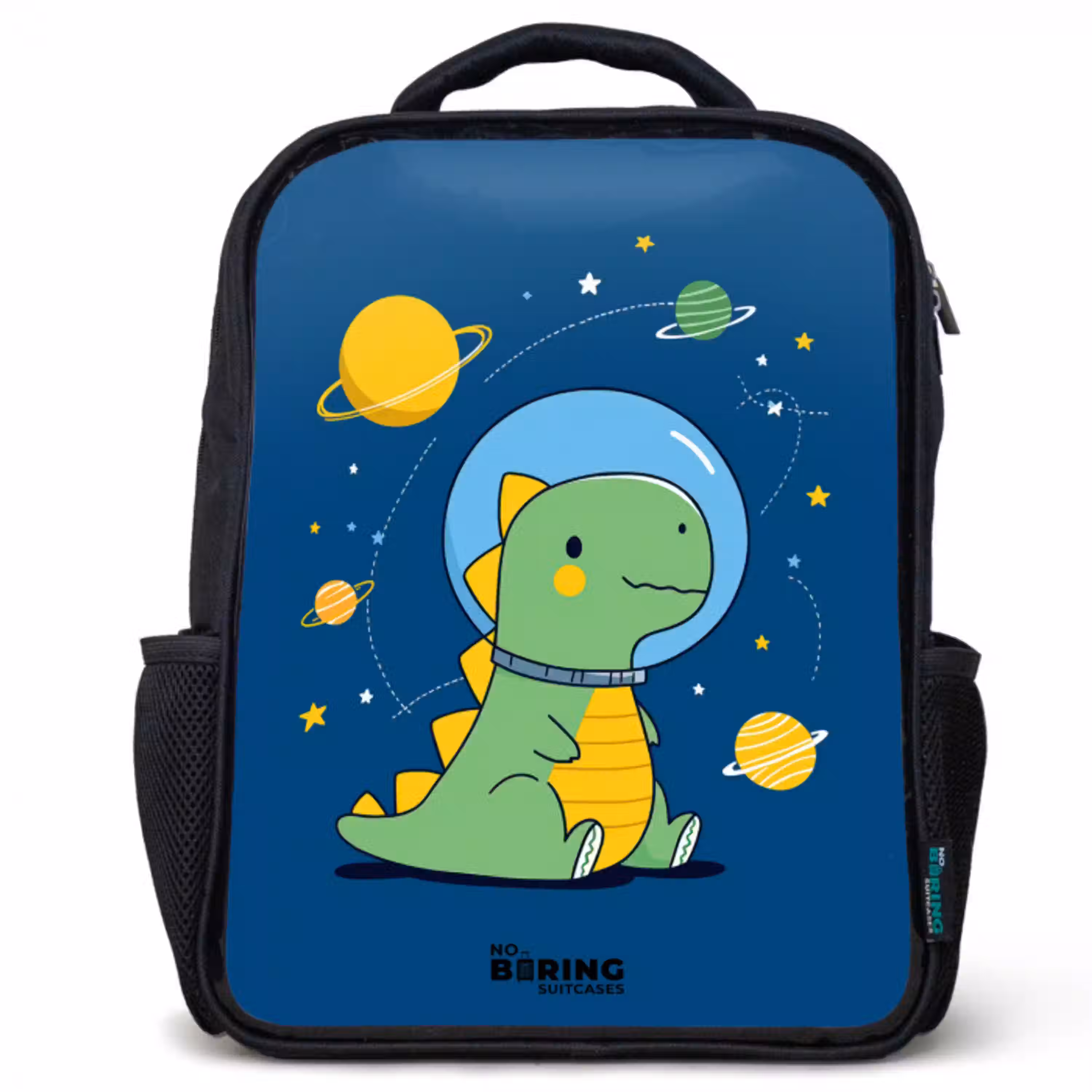 Dino - Planeet - Ster - Blauw Rugzak - Zwart middel -3d