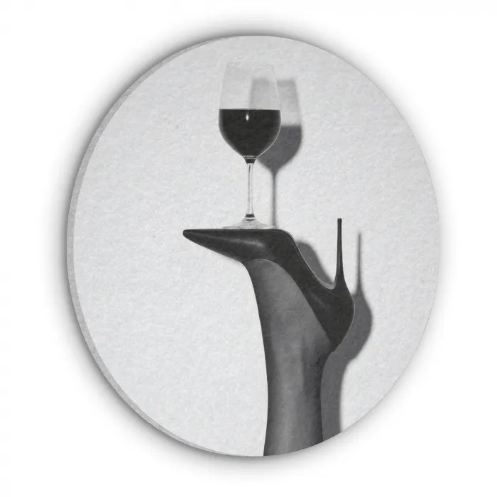 Hak - Wijn - Minimalistisch - Zwart Akoestische PET Vilt - Rond klein -3d