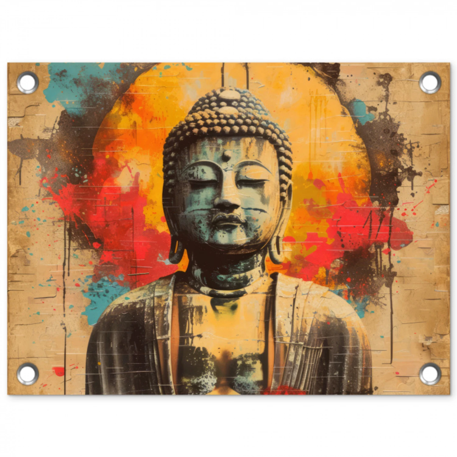 Boeddha Beeld in Vurige Kleuren tuinposter los doek klein -3d