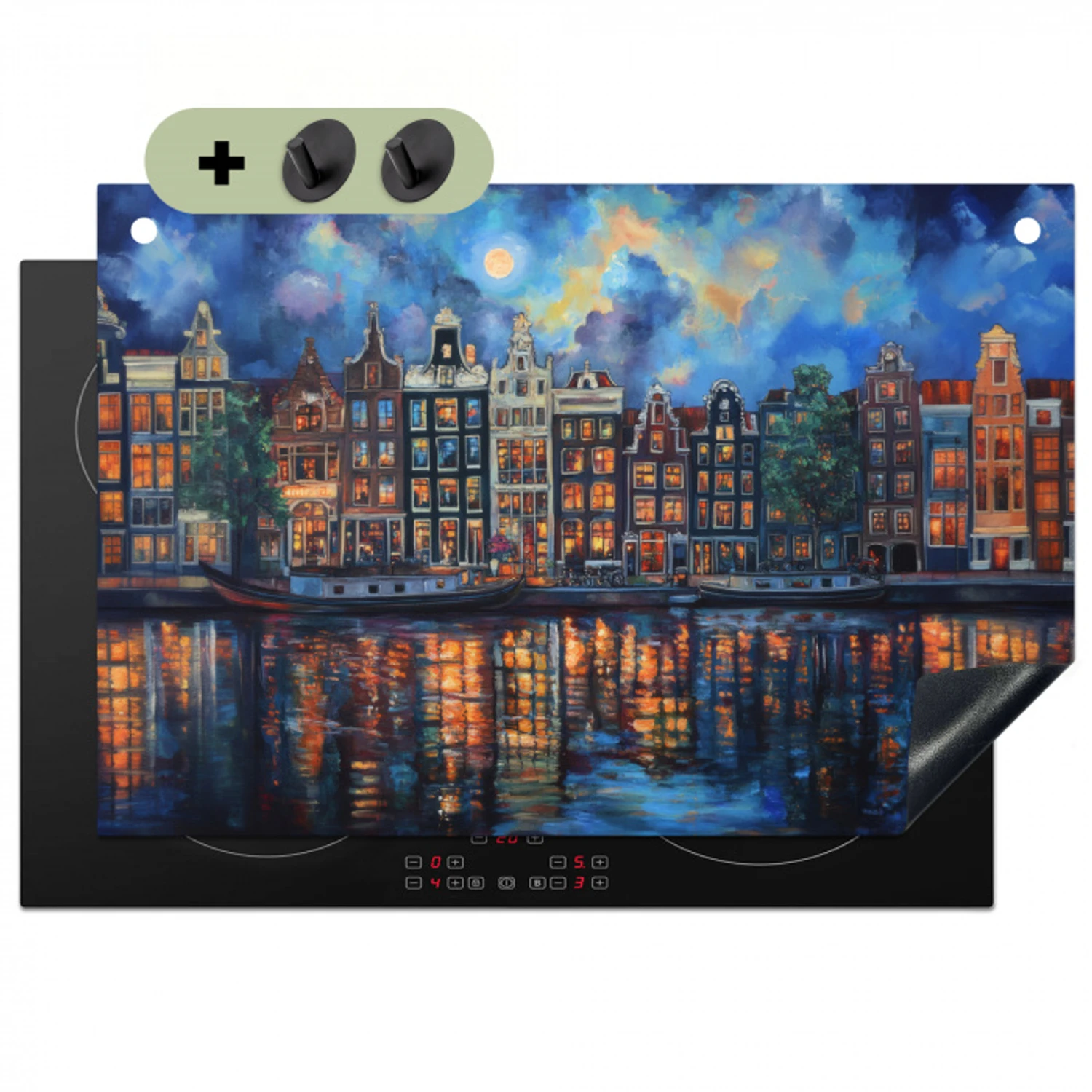 Grachten Amsterdam - Huizen - Stad - Kleurrijk Inductie beschemer met haakjes klein -3d