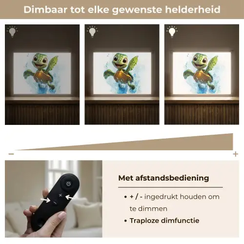 Schildpad - Cartoon - Water - Groen Light Box met batterij (Wandlamp kind) middel -USP_dimbaarNL