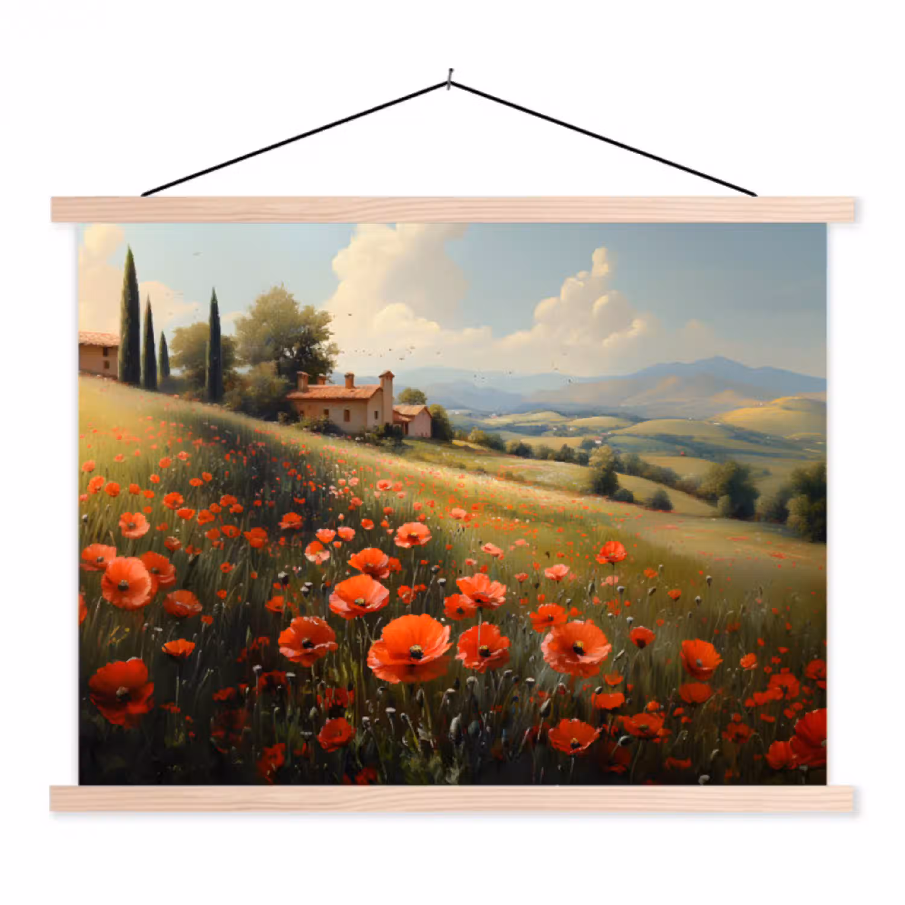 Klaprozen - Rood - Heuvels - Landschap textielposter latten blank klein -3d