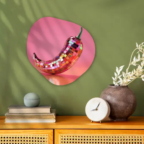 Peper - Disco - Rood - Glitter Wandcirkel Organisch Forex 3mm klein -sfeer2