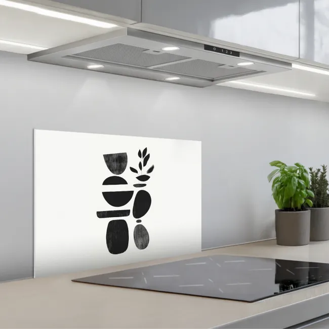 Japandi - Zwart - Abstract keuken achterwand spatscherm klein -3d_schuin