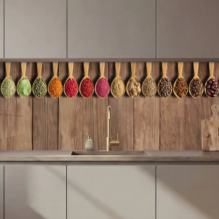 Lepels - Kruiden - Hout keuken achterwand 2 middel zz_3dshopping