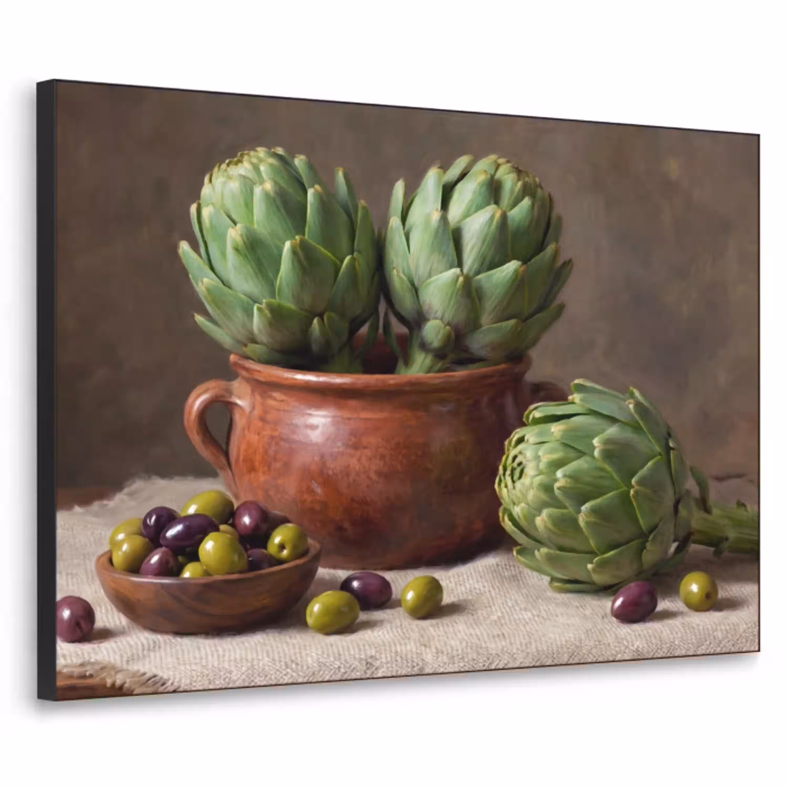Artisjokken - Olijven - Eten Textielframe zwart klein -3d