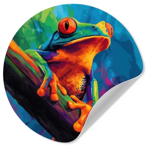 Kikker - Felgekleurd - Tak - Regenboog Wandcirkel behangsticker klein -3d