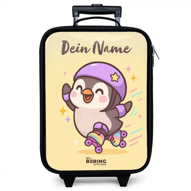 Kinderkoffer mit Name - Kawai - Pinguin - Schlittschuhe