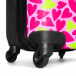 Roze en limoengroene hartjes op lichtroze achtergrond NBS - Handbagage koffer - Volwassenen Unisex middel -wiel