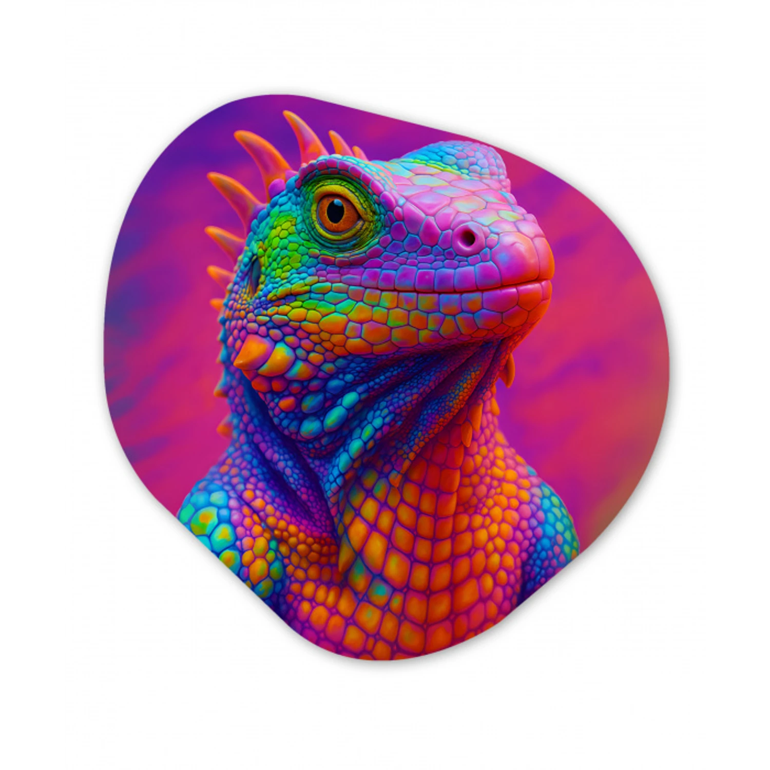 Kameleon - Dieren - Neon - Kleur Wandcirkel Organisch Plexiglas middel -3d