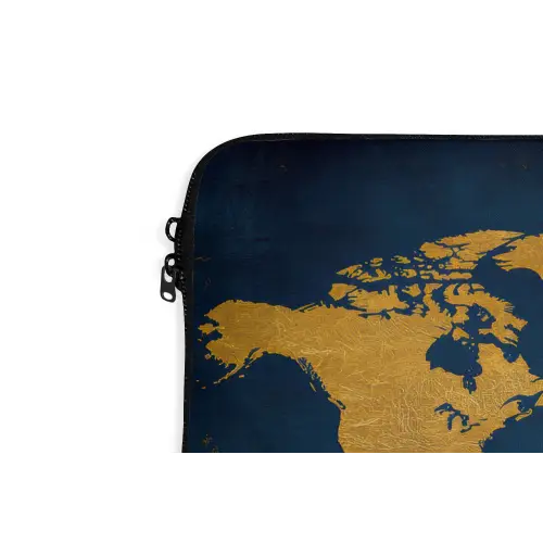Wereldkaart - Goud - Donkerblauw laptophoes neopreen klein -detail