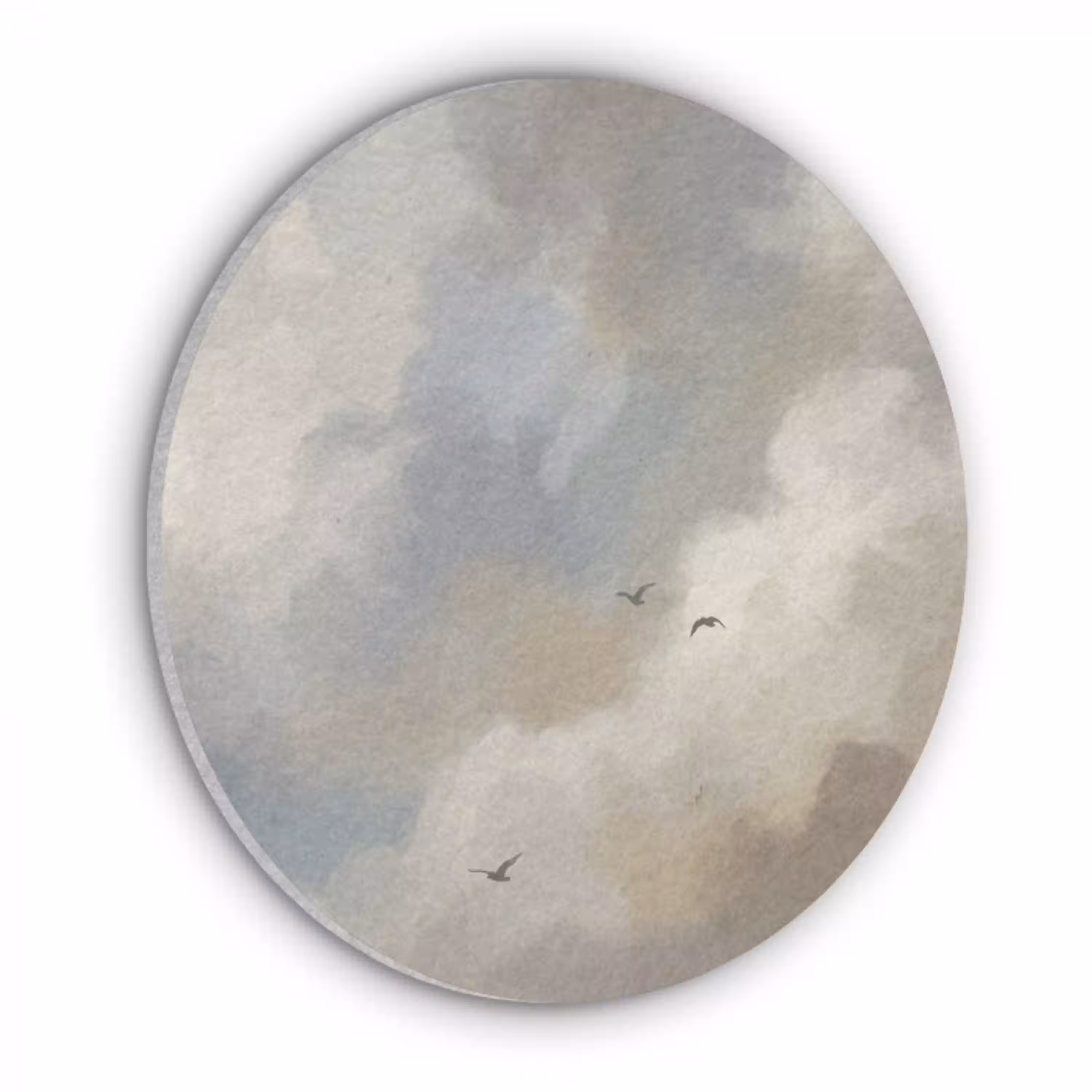 Vogel - Wolken - Natuur - Modern - Grijs Akoestische PET Vilt - Rond klein -3d