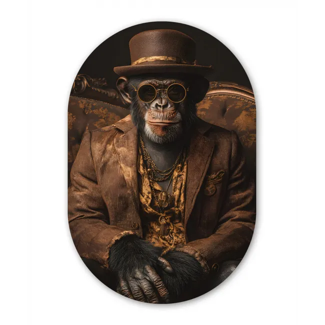 Muurovaal glas - Chimpansee - Stoel - Pak - Bruin