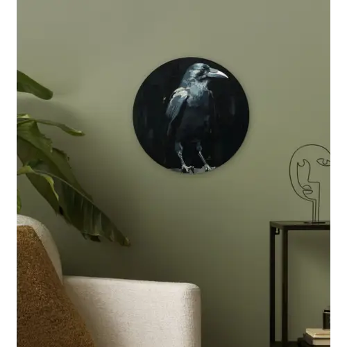 Raaf - Vogels - Zwart Wandcirkel kunststof plaat 5mm dik klein -sfeer3