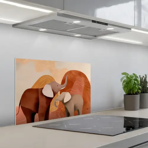 Olifanten - Oranje - Abstract keuken achterwand spatscherm klein -3d_schuin